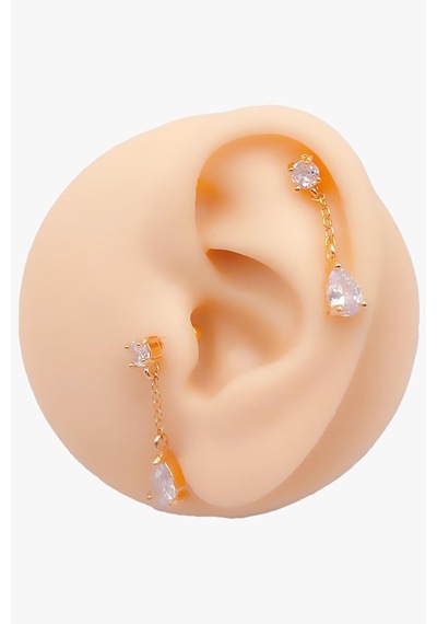 Lexroo Taşlı Damla Taşlı Sallantılı Tragus Helix Piercing 1adet Çok Renkli