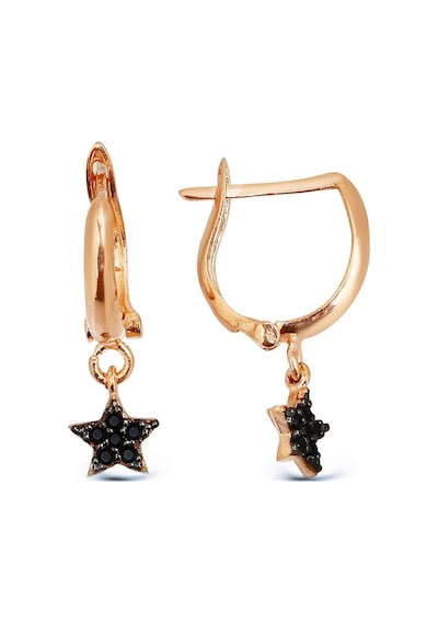 Siyah Taşlı Gümüş Yıldız Küpe Rose Gold
