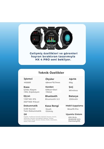 Harvox Watch Hx-4 Pro Akıllı Saat Iphone Ve Android Tüm Akıllı Telefonlara Uyumlu 46 Mm Gümüş