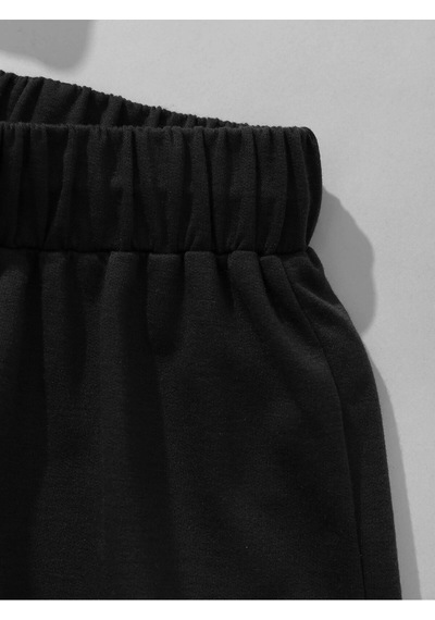 Letter Graphic Drawstring Waist Şort Siyah