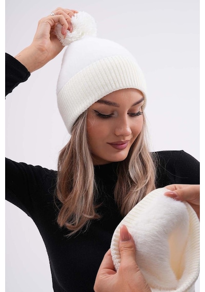 Ritagarcia Peluş Ponponlu Bere Beyaz