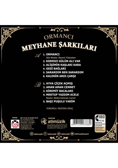 Meyhane Şarkıları - Ormancı Plak