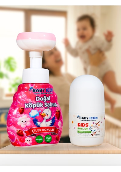 Baby Icon Doğal Çocuk Köpük El Sabunu Çilek Kokulu Vegan Parabensiz + %100 Doğal Organik Vegan Çocuk Roll On