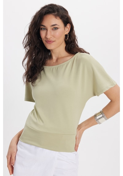 Tudors Kadın Slim Fit Dar Kesim Kısa Kollu Kayık Yaka Yeşil Tişört-50563