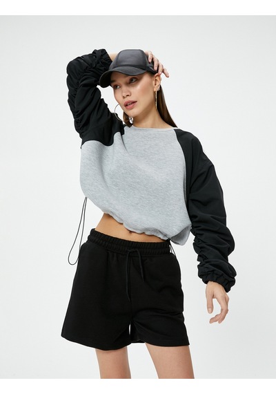 Koton Crop Sweatshirt Renk Bloklu Beli Ayarlanabilir Lastikli Bisiklet Yaka Gri Melanj 4sal10670ık Gri Melanj Koton Crop Sweatshirt Renk Bloklu Beli Ayarlanabilir Lastikli Bisiklet Yaka Gri Melanj 4sal10670ık Gri Melanj