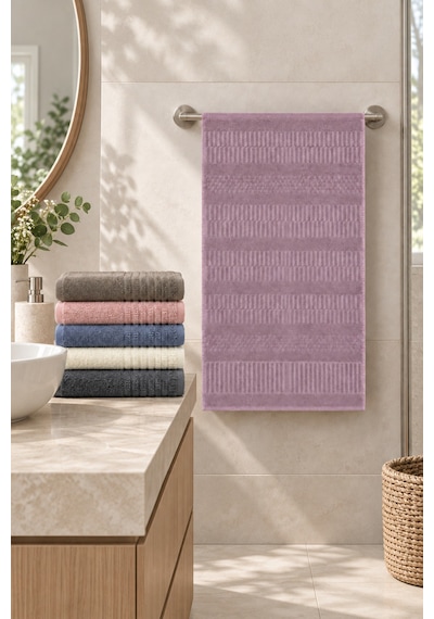 Çizgi Dokulu Renkli El Yüz Havlusu 50x90 Cm 6 Lı Set - Çok Renkli