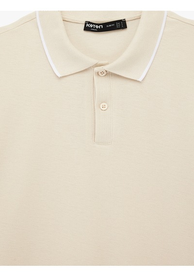 Koton Kısa Kollu Pamuklu Pike Kumaş Düğmeli Polo Yaka Slim Fit Tişört Bej 6sam10294mk Ekru