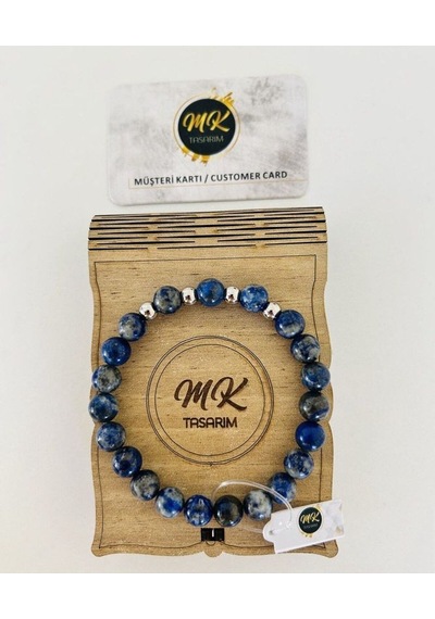 Mk Tasarım Gerçek Lapis Lazuli Taşı Bileklik Özel Kutusunda Müşteri Kartlı Mk.200.2 Çok Renkli