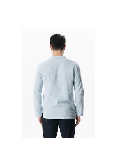 Uzun Kol Doruk V Yaka Bağcıklı Müslin Erkek Yazlık Tshirt Buz Mavi Bmv Buz Mavi