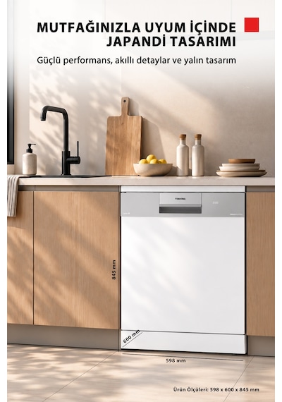Toshiba DW-14F6ME W TR Uv Hijyen Ve Breez Dry Kurutma 8 Programlı Bulaşık Makinesi Beyaz