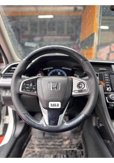 Honda Fc 5  Parlak Kristal Karbon Deri Kaplama Direksiyon Kılıfı Siyah
