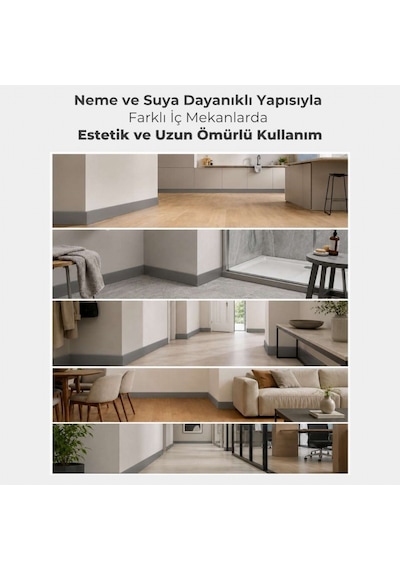Sempla Suya Dayanıklı Pvc Süpürgelik 8 Cm - Koyu Gri - Smp703 - 2.40 M