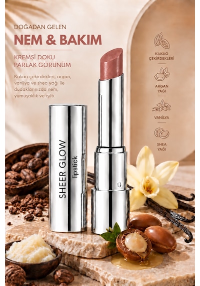 Pierre Cardin Sheer Glow Lipstick - Parlak Bitişli Nemlendirici Ruj - Hidden Rose - 019 0