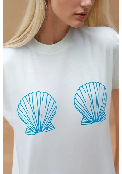 Hiccup Baskı Detaylı Regular Fit Bisiklet Yakalı %100 Pamuklu T-shirt Buz Mavi