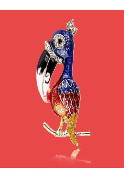 Sana Özel Işıltı Tukan Kuşu Broş Neşeli Kuş Figürlü Gold Taşlı Erkek Kadın Yaka İğnesi Çok renkli