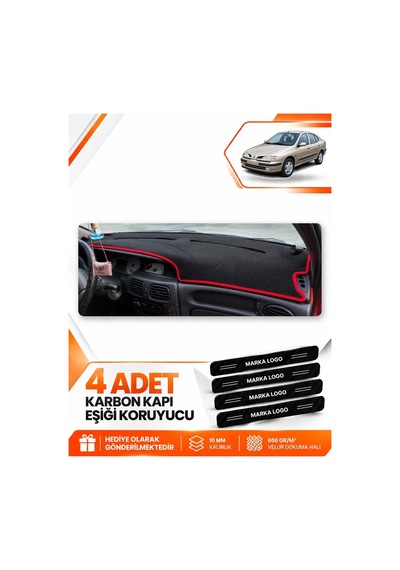 Renault Megane 1 1995-2003 Uyumlu Ön Torpido Koruma Kılıfı Halısı Örtüsü - Siyah Kırmızı