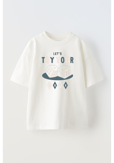 Thewert Unisex Let's Try Your Luck Tasarım Baskılı Pamuk Beyaz Oversize T-shirt