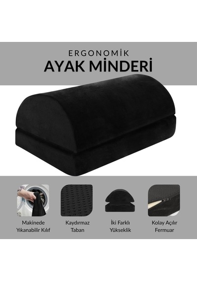 Klasse Ergonomik Visco Ayak Minderi, Oyun Koltuğu Ve Ofis Koltuğu İçin Anti Alerjen Ayak Yastığ Siyah