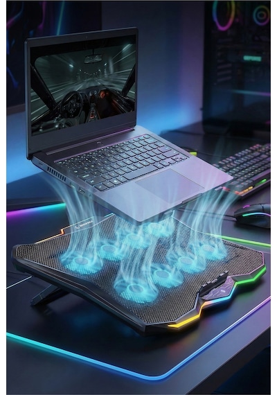 Rc16 Octal 8 Fanlı Rgb Işıklı 14 - 17.3 İnç 10 Rgb Modlu Notebook Soğutucu Stand Laptop Soğutucu