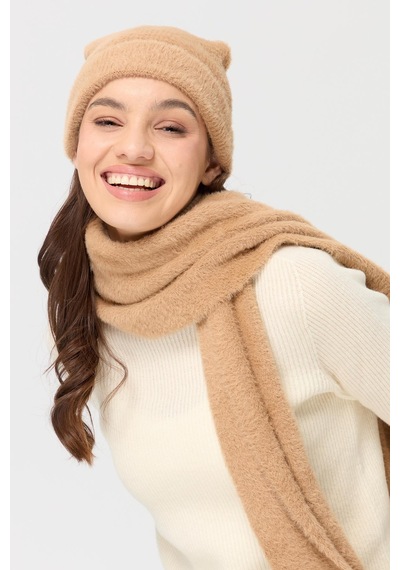 Desen Triko Kadın Triko Afrodit Kaşkol Camel Camel