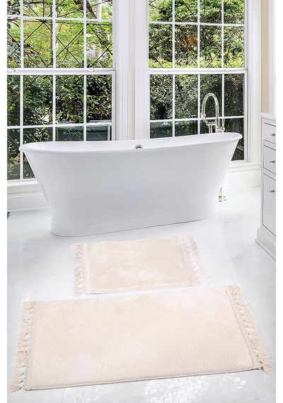 Relax Krem Köşeli 60x100 + 50x60 Cm 2'li Pufidik Banyo Paspası Se Krem