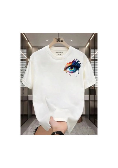 Tarzsokak Unisex Kod 17 Eyelash Desen T-shirt Beyaz