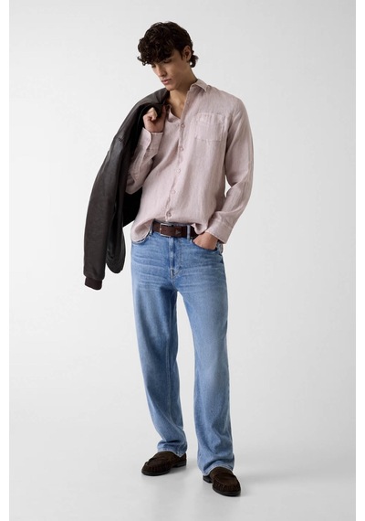 Guess Eco Napa Lınen Solıd Ls Shırt Pembe Erkek Gömlek M6gh59w1827-f6bx