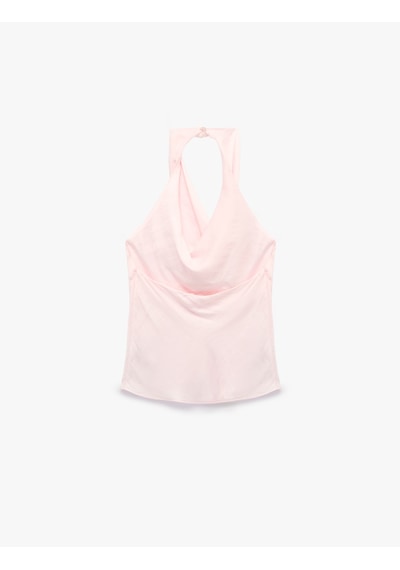 Koton Degaje Halter Yaka Saten Bluz Pembe 6sak30104pw Gül