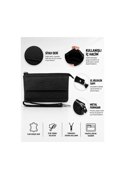 Alphaclub Bag Erkek Siyah Hakiki Deri Çok Bölmeli Portföy Çanta