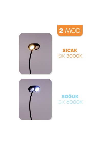 Ledli 2 Renk Işıklı Klipsli Mini Kitap Okuma Lambası Mandallı Masa Lambası Kitap Okuma Işığı 012 Siyah