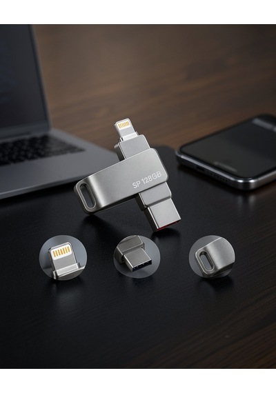 128gb Usb Flash Bellek Lightning Ve Type C Çift Giriş Model: 128gbıphoneotg-1