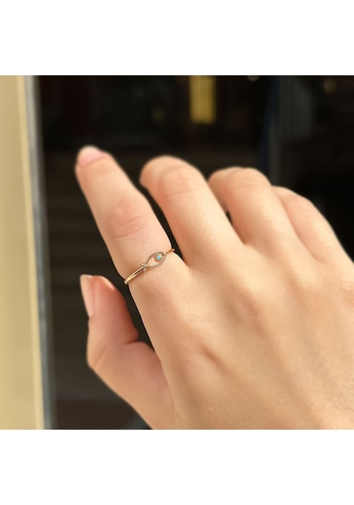 14k Altın Mavi Taşlı Balık Yüzük