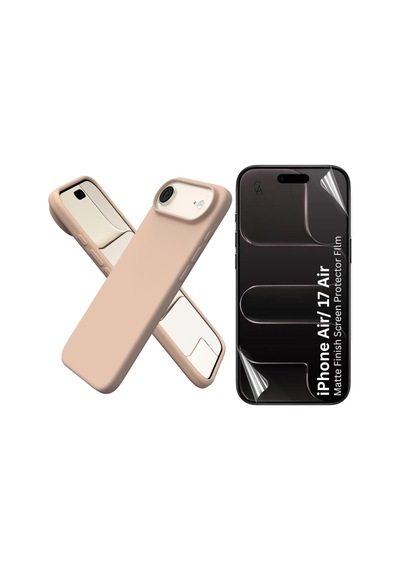 Apple Uyumlu iPhone 17 Air Içi Kadife Lansman Kılıf Ve Mat Seramik Tam Kaplayan Cam Ekran Koruyucu Desert Gold