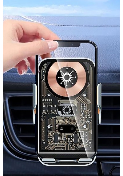 Kablosuz Araç Içi Telefon Tutucu Şarj Araç 3.5-7 Inç Uygun Havalandırma Montaj Transparan C10 Siyah