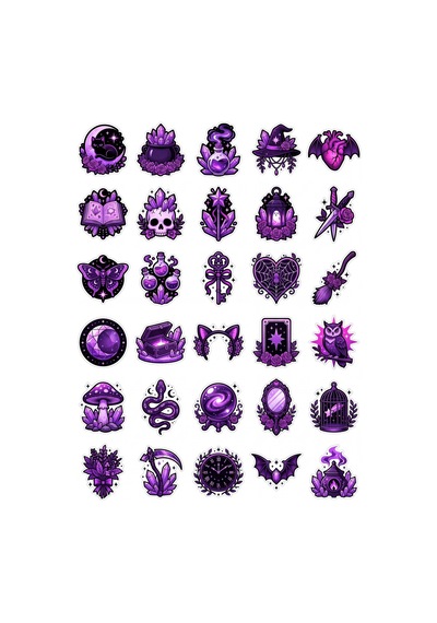 30 Adet Gotik Büyülü Sticker Seti - Laptop Defter Telefon İçin Çok Renkli