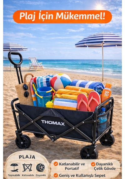 Thomax Çok Amaçlı Katlanabilir Araba Ve Taşıma Arabası Kamp,piknik,plaj,pazar, Market Arabası