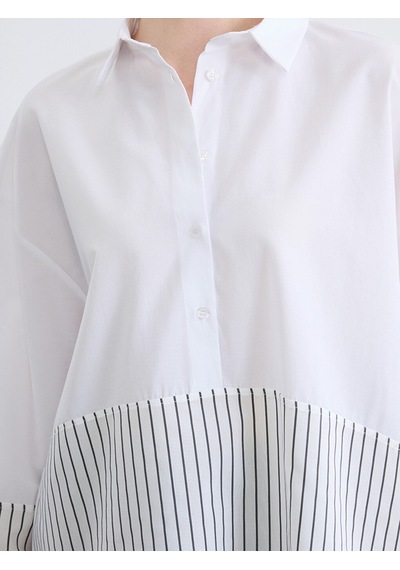 LC Waikiki Lc Waıkıkı Gri Çizgili Oversize Kadın Gömlek Tunik