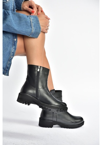 Fox Shoes V654070403 Siyah Hakiki Deri Kadın Bot Siyah-hakiki Deri