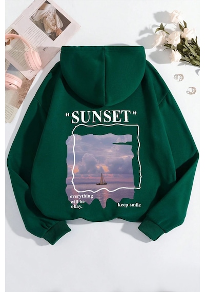 Uyguntarz Unisex Sunset Baskılı Sweatshirt Yeşil