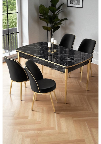 Canisa Nira Serisi 70x114 Mdf Siyah Mermer Desen Mutfak Masa Takımı 4 Siyah Sandalye Gold Detay Siyah Mermer Desen Siyah Sandalye Ayaklar Gold Canisa Nira Serisi 70x114 Mdf Siyah Mermer Desen Mutfak Masa Takımı 4 Siyah Sandalye Gold Detay Siyah Mermer Desen Siyah Sandalye Ayaklar Gold