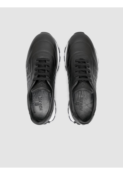%100 Hakiki Deri Siyah Kadın Sneaker Siyah