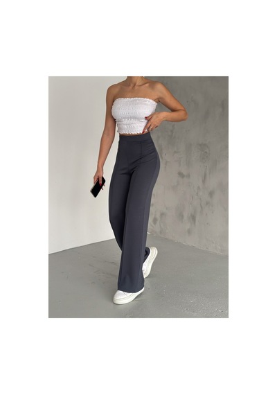 Gugus Kadınmodal Kumaş Bol Paça Önü Dikişli Beli Lastikli Günlük Pantolon Füme