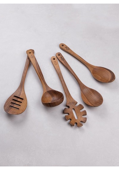 Ayrex Ceviz Ağacı Doğu Cevizi 5 Parça Pro Luks Tahta Kaşık, Spatula Ahşap Mutfak Seti