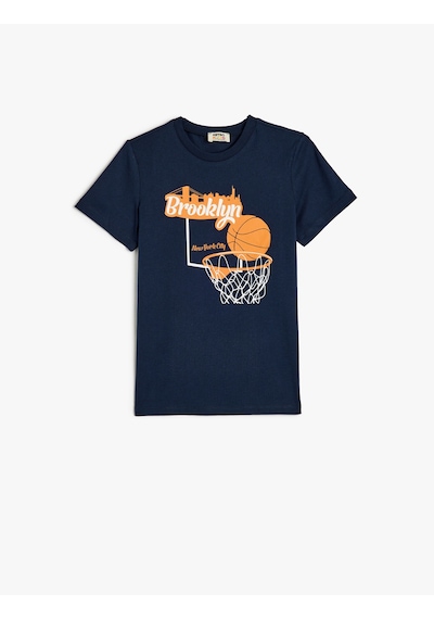 Koton Tişört Basketbol Baskılı Kısa Kollu Bisiklet Yaka Pamuklu Lacivert 5skb10133tk Lacivert