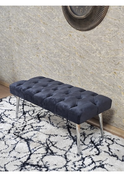 Zafir Krom Kaplama Sivriltme Ayaklı 90 Cm Puf Bench - Puf - Bench - Kasalı Oturak - Oturak - Yatak Ucu Puf Füme