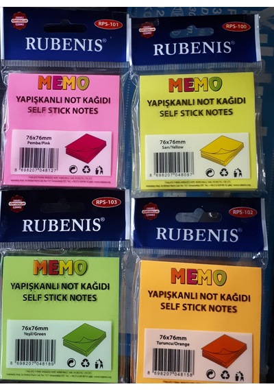 Yapışkanlı Kağıt / Postit 76x76 Mm 4 Renk Her Renk 4 Paket Toplam 16 Pk