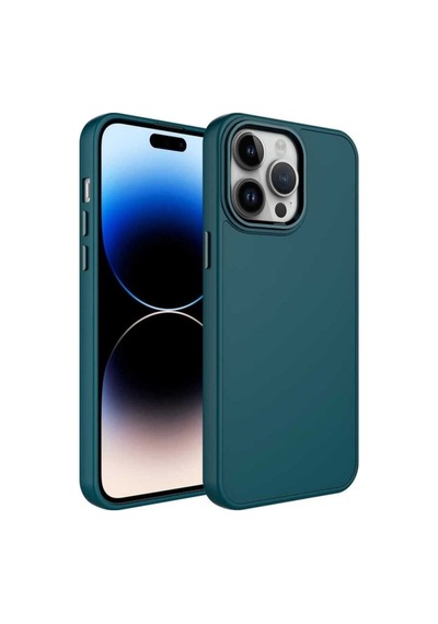 Apple Uyumlu iPhone 13 Pro Max Kılıf Metal Çerçeve Ve Buton Tasarımlı Silikon Zore Luna Kapak Koyu Yeşil