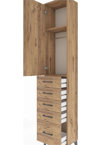 Arges Dolap 2 Raflı 5 Çekmeceli Tek Askılı 44x30x221 Çam-çam Çam