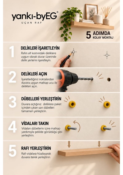 Yankı-byeg 70 Cm 4lü Safir Meşe Mdf Uçan Duvar Rafı Gizli Bağlantı Kitaplık
