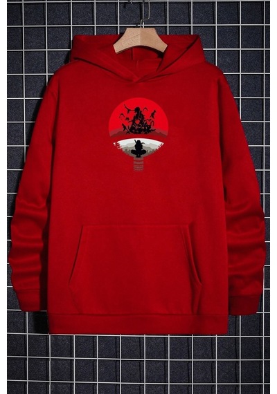 Uyguntarz Unisex Itachi Uchiha Baskılı Sweatshirt Kırmızı